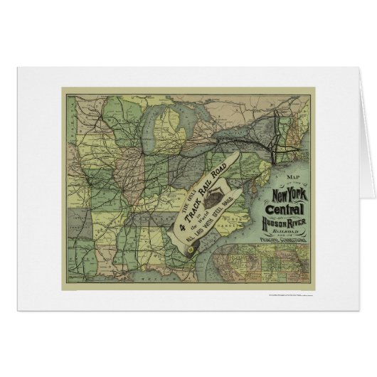 New York Central & Hudson Railroad Map 1876 Cards (Front Horizontal)