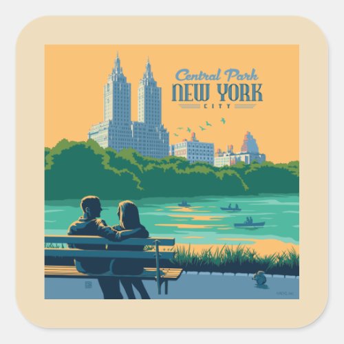 New York Central Park Bench Square Sticker