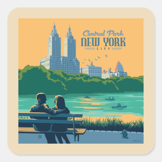 New York Central Park Bench Square Sticker (Front)