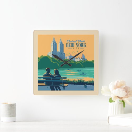 New York Central Park Bench Square Wall Clock