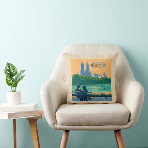 New York Central Park Bench Throw Pillow