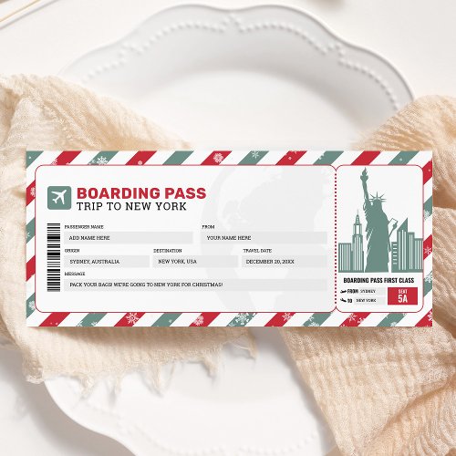 New York Christmas Boarding Pass Gift Ticket Invitation