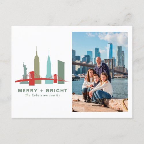 New York Christmas Buildings Architecture Skyline Holiday Postcard