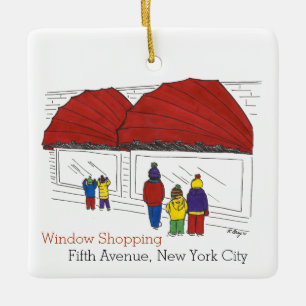 New York Christmas Fifth Avenue Window Shopping Ceramic Ornament