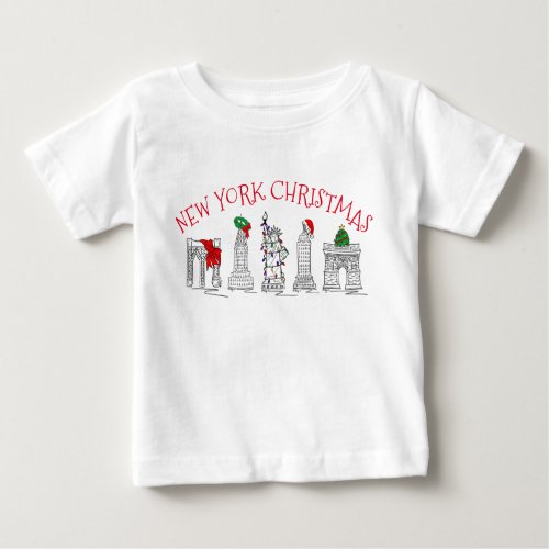 New York Christmas NYC Holiday Landmarks Brooklyn Baby T_Shirt