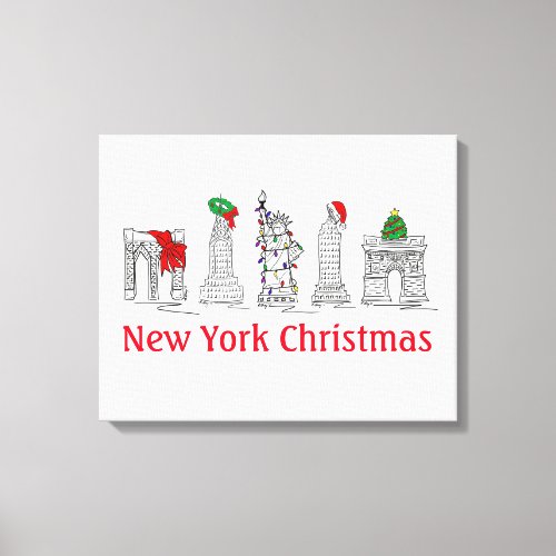 New York Christmas NYC Pen and Ink Illustration Canvas Print