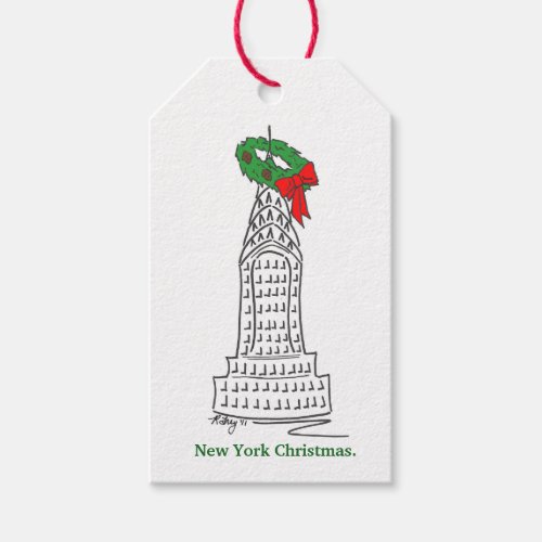 New York Christmas NYC Skyscraper Holiday Wreath Gift Tags