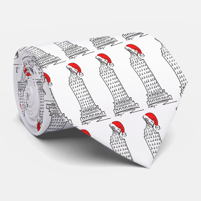 New York Christmas NYC Skyscraper Santa Claus Hat Tie (Rolled)
