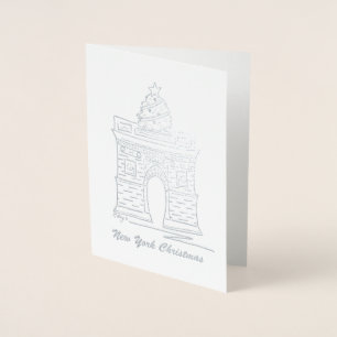 New York Christmas NYC Washington Square Arch Tree Foil Card