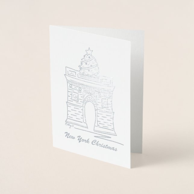New York Christmas NYC Washington Square Arch Tree Foil Card (Front)