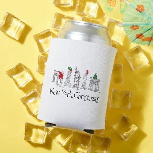 New York Christmas NYC Xmas Holiday Landmarks Gift Can Cooler