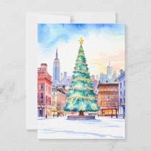 New York Christmas Tree and Skyline Postcard