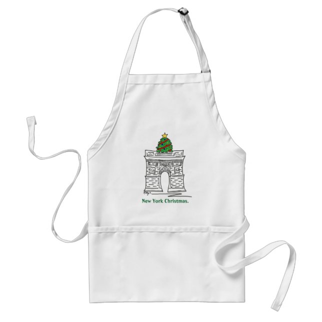 New York Christmas Tree Holiday Washington Square Adult Apron (Front)