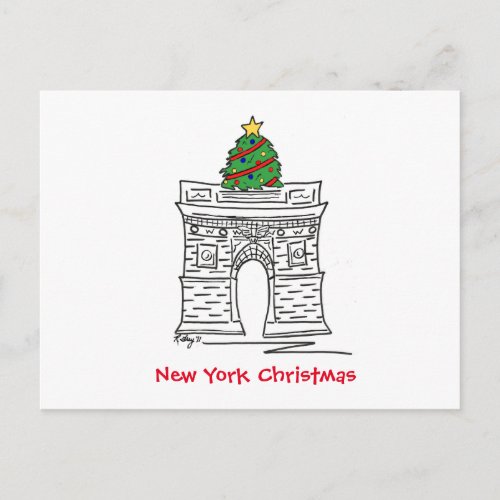 New York Christmas Tree NYC Washington Square Arch Holiday Postcard