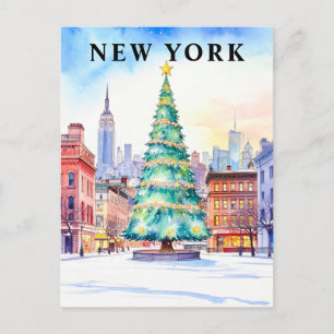 New York Christmas Tree Winter Travel Postcard