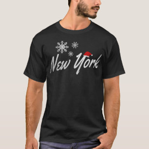 New York Christmas with Snowflakes and Santa Hat T-Shirt