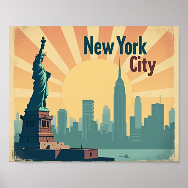 New York City –  10"x8" Art Deco Skyline Poster  (Front)