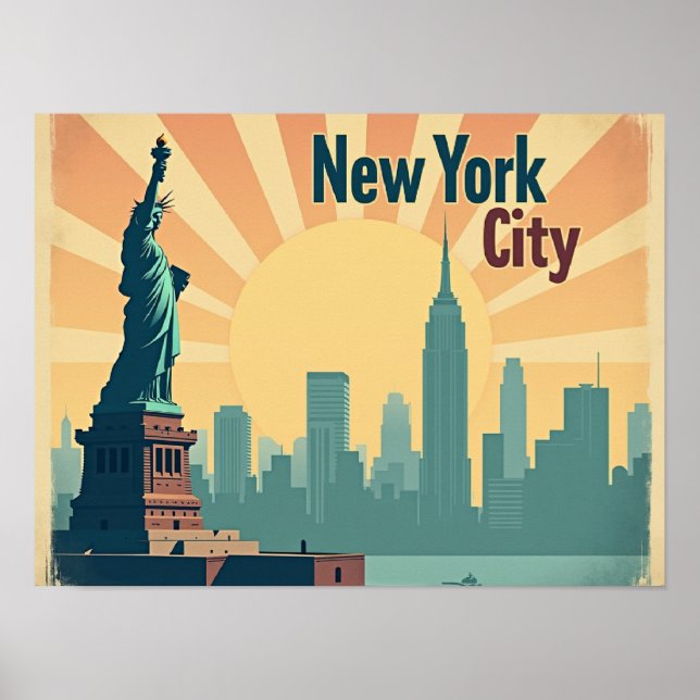 New York City –  16"x12" Art Deco Skyline Poster (Front)