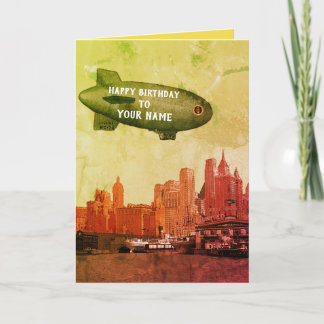 NEW YORK CITY 1930'S SKYLINE BLIMP YOUR BIRTHDAY CARD