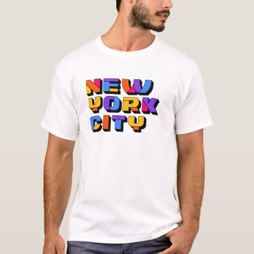 New york city 3D Typography T_Shirt