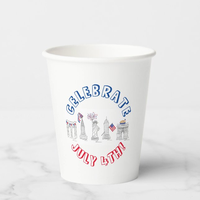 New York City 4th of July Fireworks NYC Celebrate Paper Cups (Front)