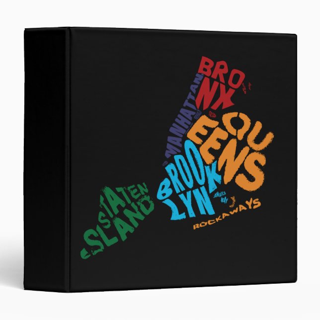 New York City 5 Boroughs Calligram Map 3 Ring Binder (Front/Spine)