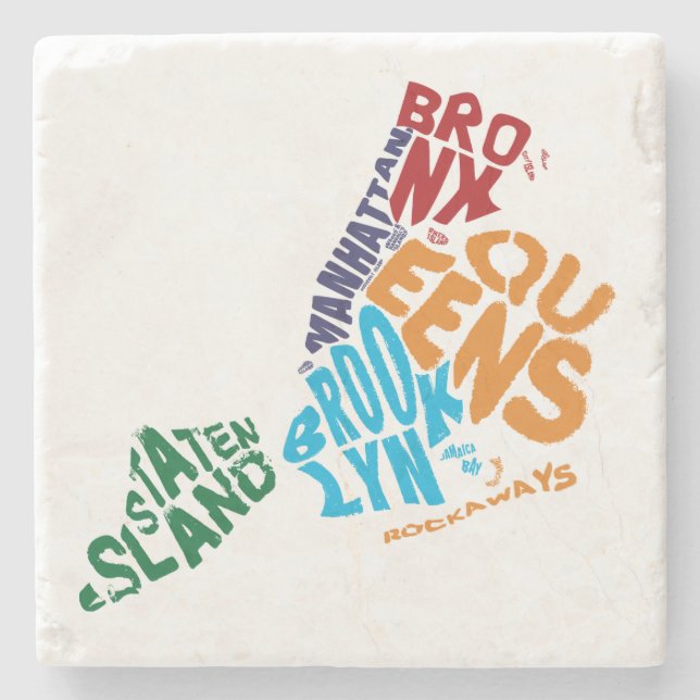 New York City 5 Boroughs Calligram Map Stone Coaster (Front)
