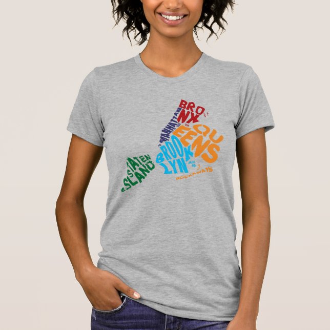New York City 5 Boroughs Calligram Map T-Shirt (Front)