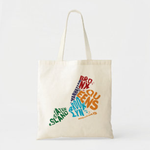 New York City 5 Boroughs Calligram Map Tote Bag
