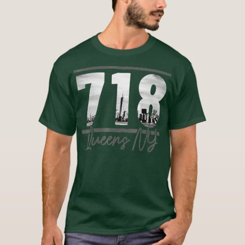 New York City 718 Area Code Skyline Queens NY NYC  T_Shirt
