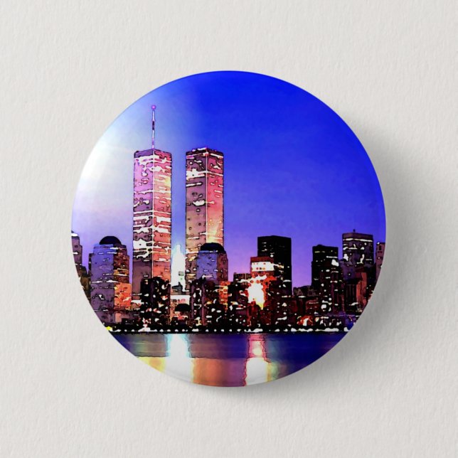 New York City at Night Pinback Button (Front)