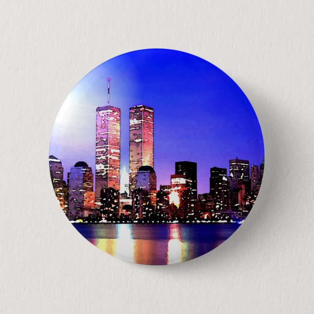 New York City at Night Pinback Button (Front)