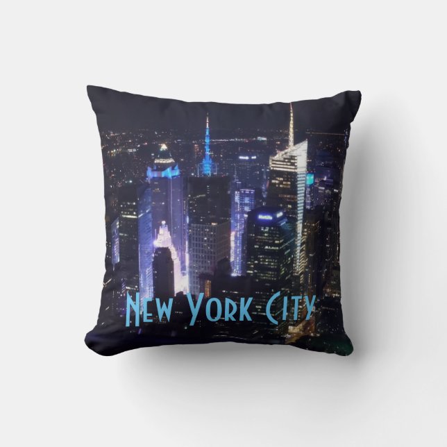 New York City at Night Throw Pillow (Front)