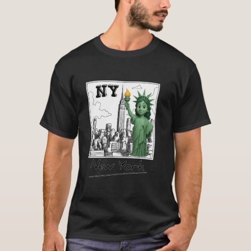 New York City Baby Statue of Liberty Skyline Sketc T-Shirt