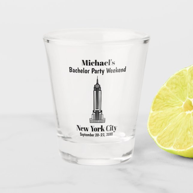 New York City Bachelor Party Favor Guys Trip Shot Glass (Front)