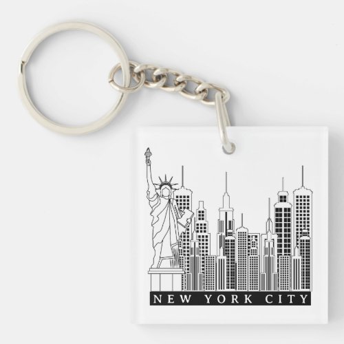 New York City Black and White Silhouette Keychain