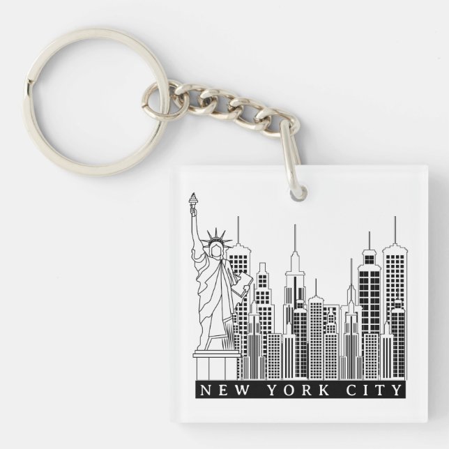 New York City Black and White Silhouette Keychain (Front)