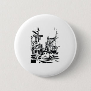 New York City Black and White Urban Street Scene Button