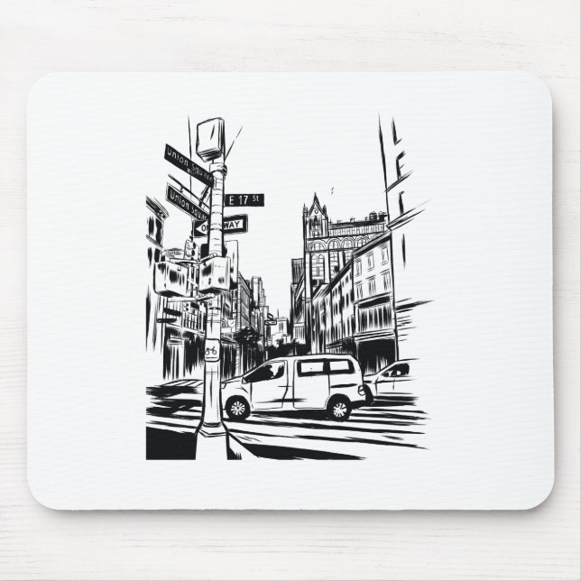 New York City Black and White Urban Street Scene Mouse Pad (Front)