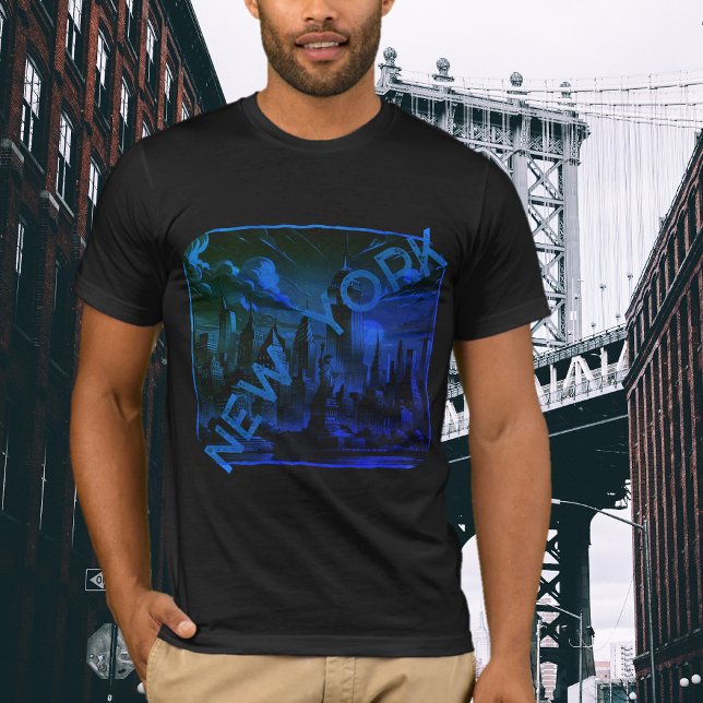 New York City Black Blue Name Graphic T-Shirt (Creator Uploaded)
