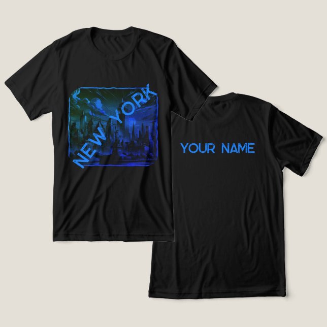 New York City Black Blue Name Graphic T-Shirt Tri-Blend Shirt (Design Front & Back)