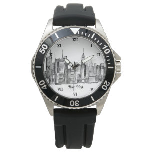 New York City Black Modern Skyline Travel NYC Watc Watch