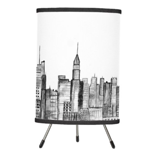 New York City Black Watercolor vintage Table Lam Tripod Lamp