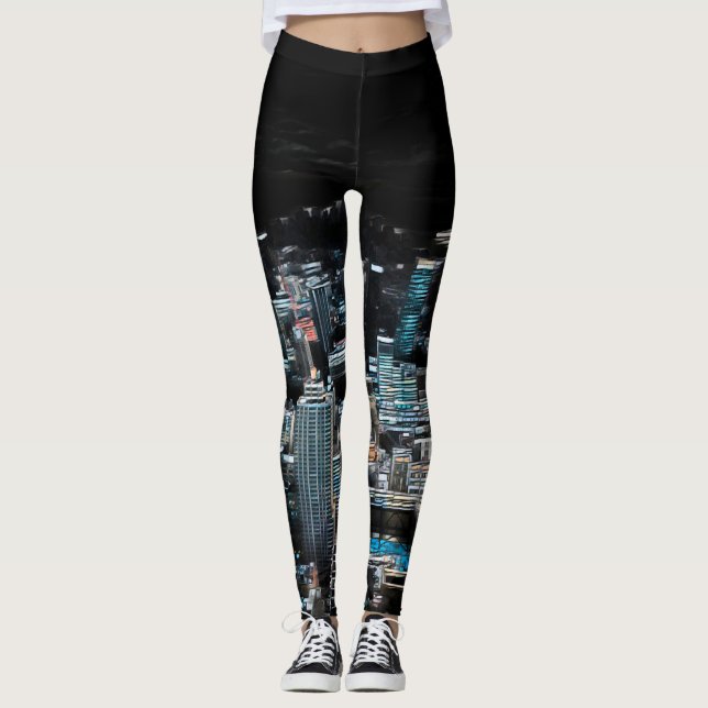 New York City Blacklight Nights Yoga Leggings (Front)