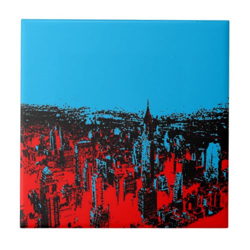 New York City Blue Red Pop Art Ceramic Tile