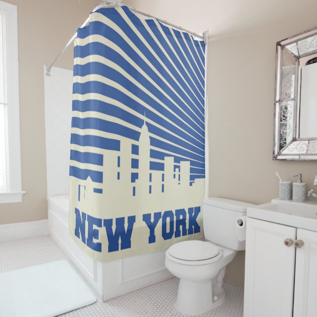 New York City Blue Shower Curtain (In Situ)