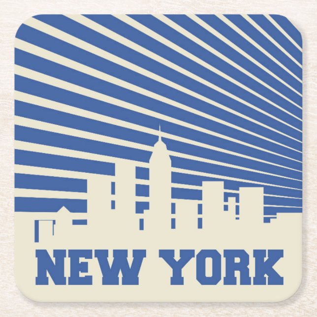 New York City Blue Square Paper Coaster (Front)