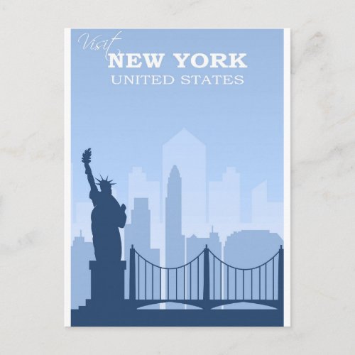 New York City Blue Vintage Travel Postcard