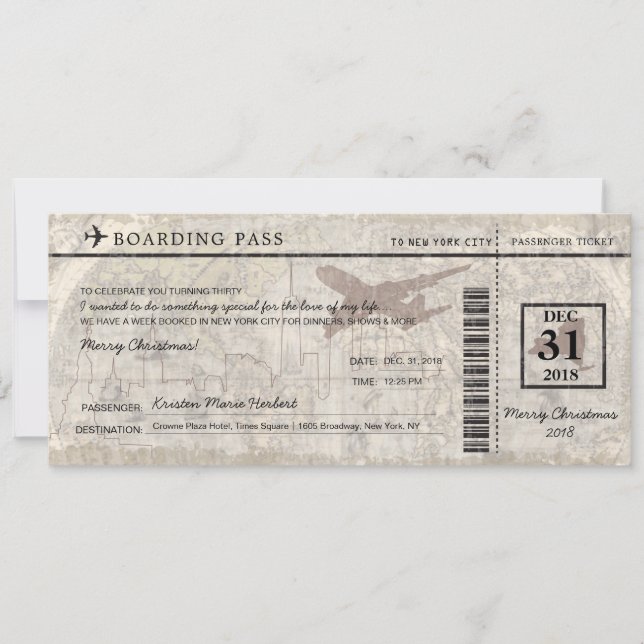 New York City Boarding Pass Announcement (Front)