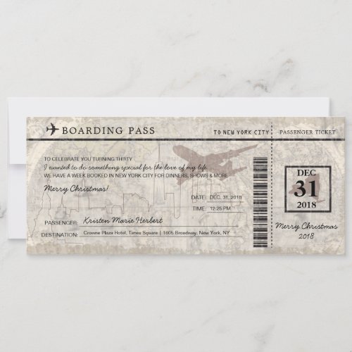 New York City Boarding Pass Announcement